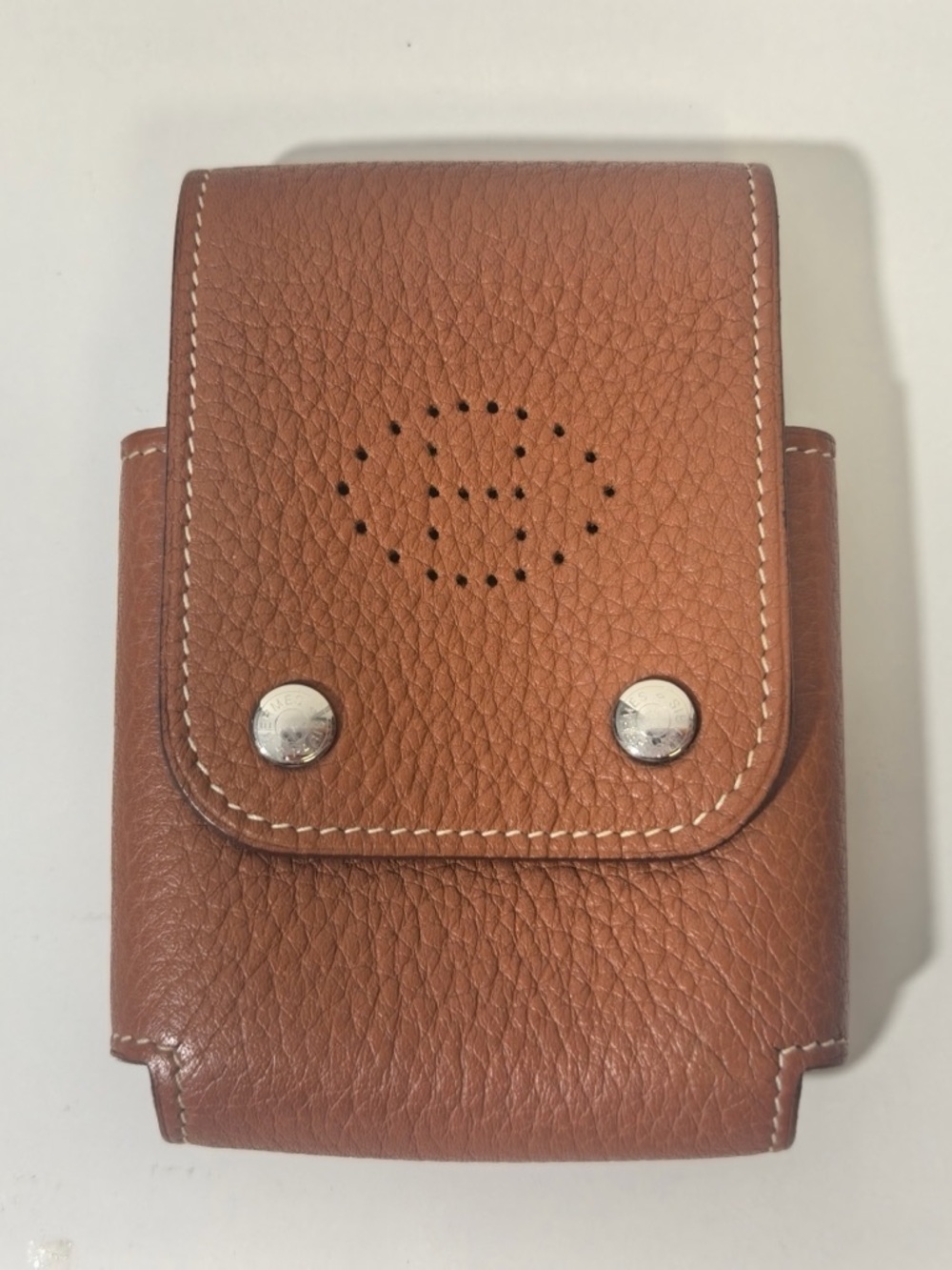 Hermes Brown Togo Leather Small Case with Perforated Logo